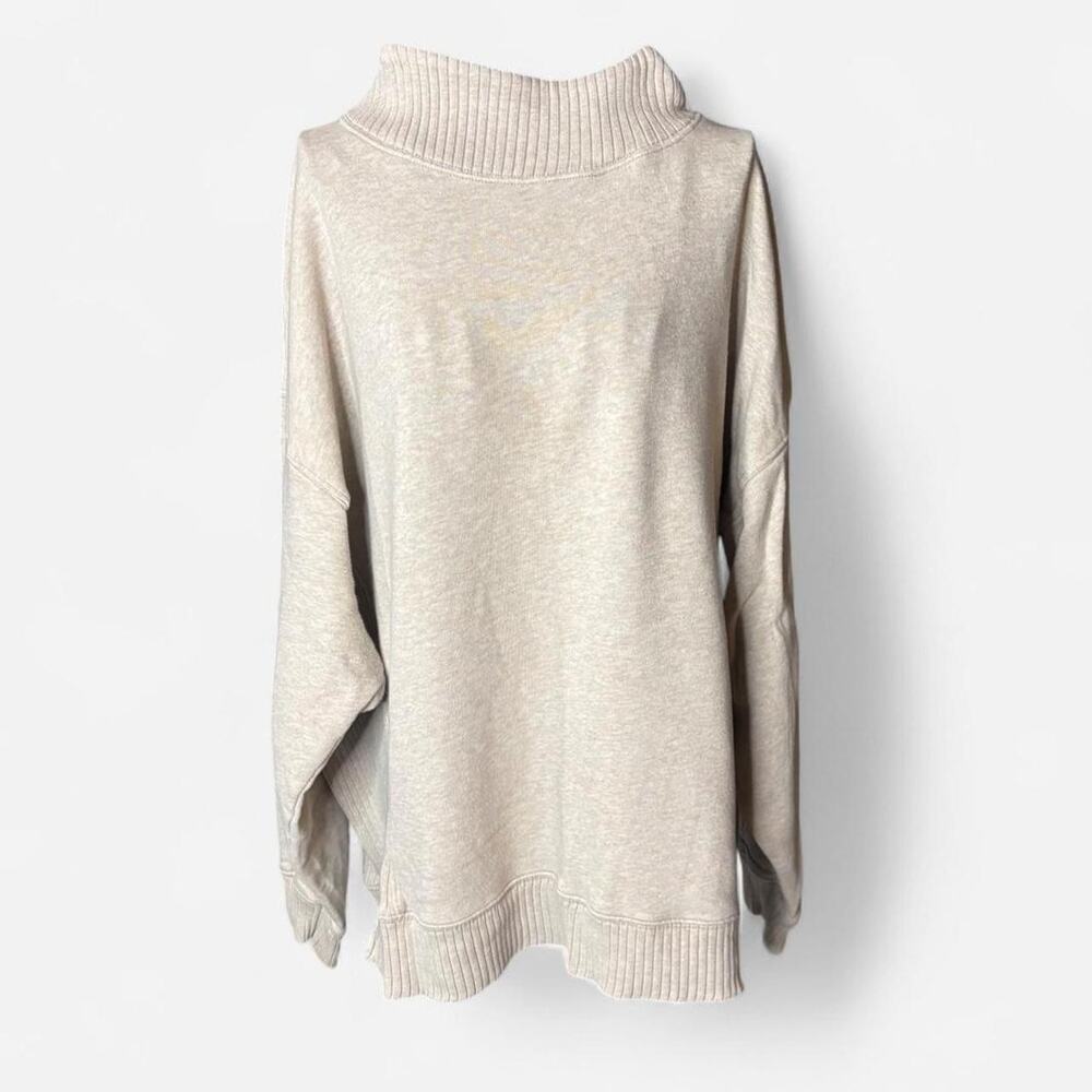 Aerie Oversized Turtleneck Sweatshirt Oatmeal Ribbed Trim Slouchy Pullover L